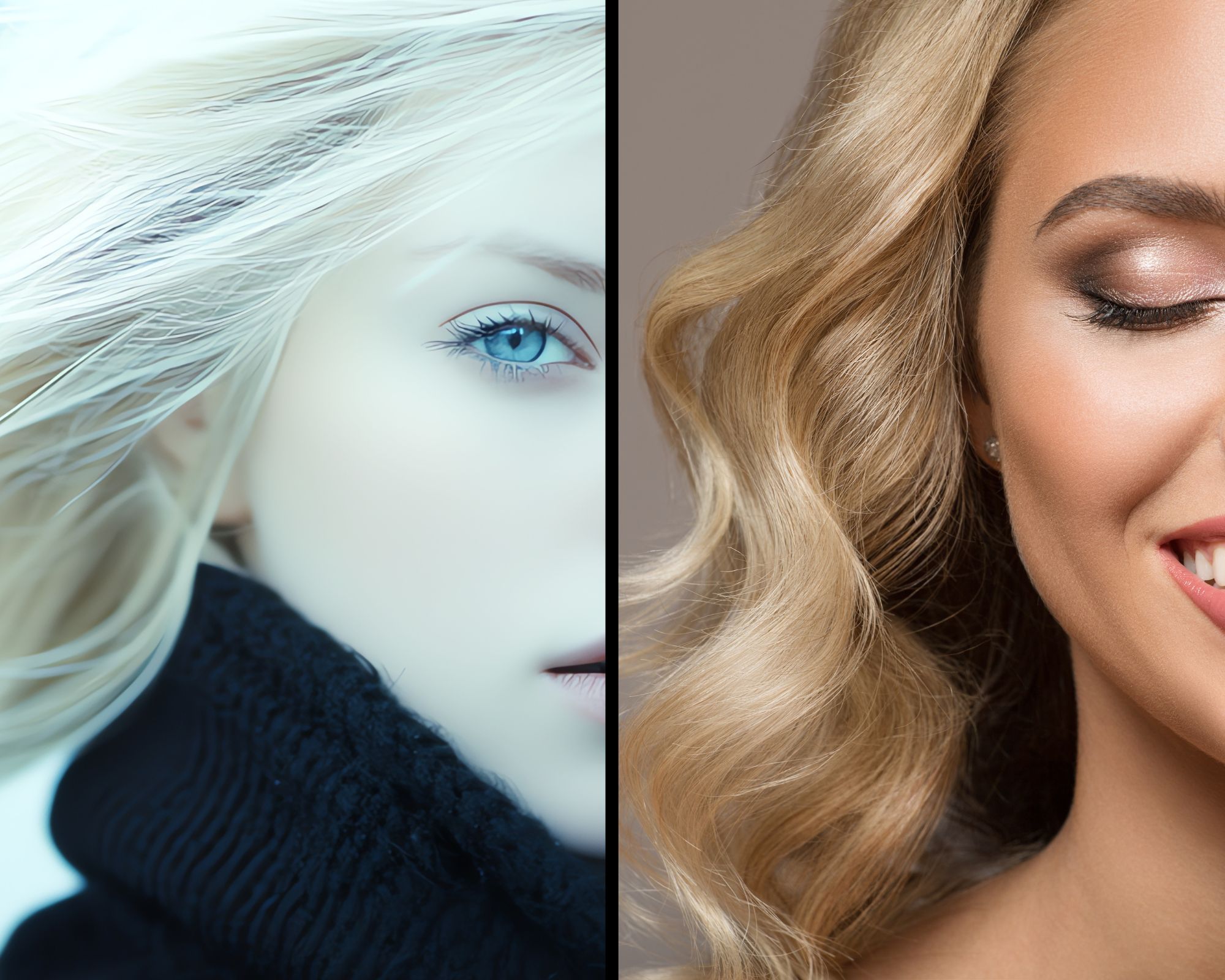 Deux photos s'opposent pour comparer le blond platine et le blond polaire